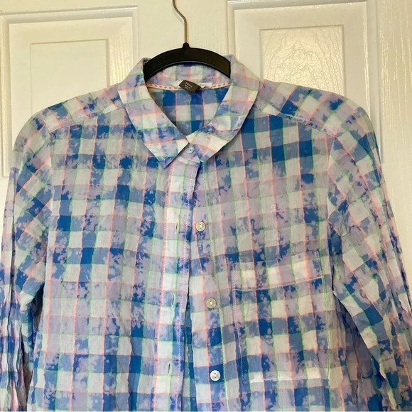 ANTHROPOLOGIE Pilcro and the Letterpress Neon Plaid Check Shirt Blue Size Small - Picture 3 of 5